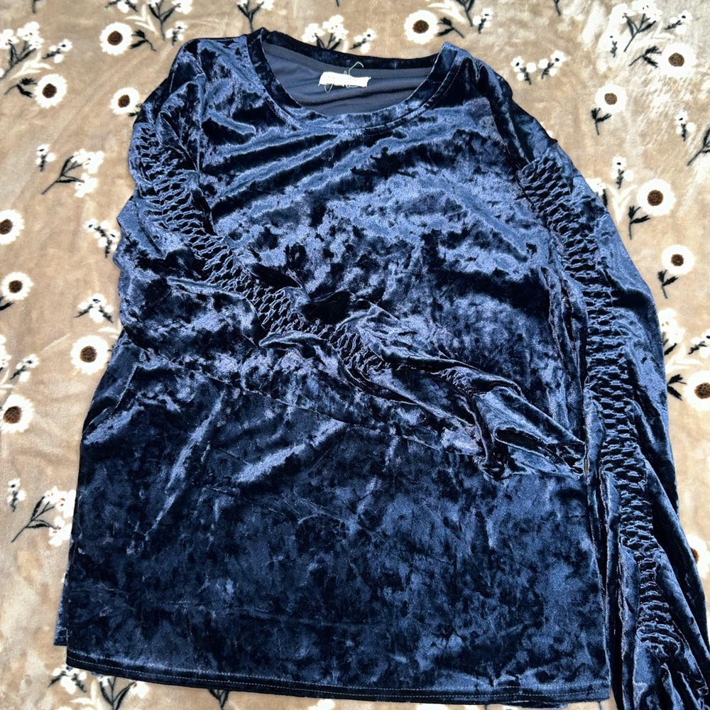 Ruched Blue Long Sleeve Blouse